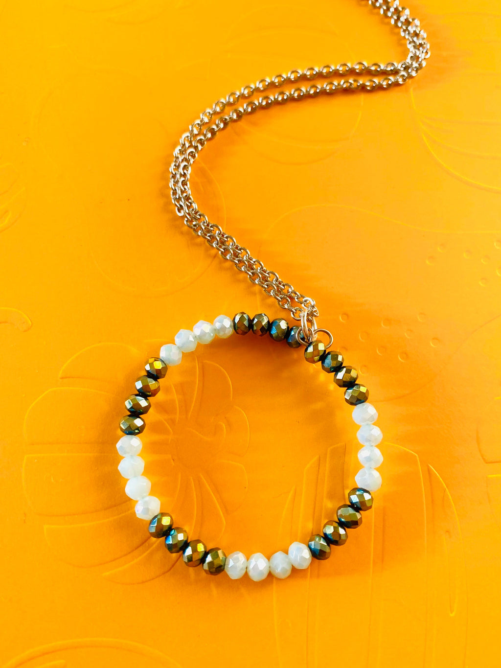 Crystal Circle Pendant Necklace, Silver Chain, Rondelle Beads