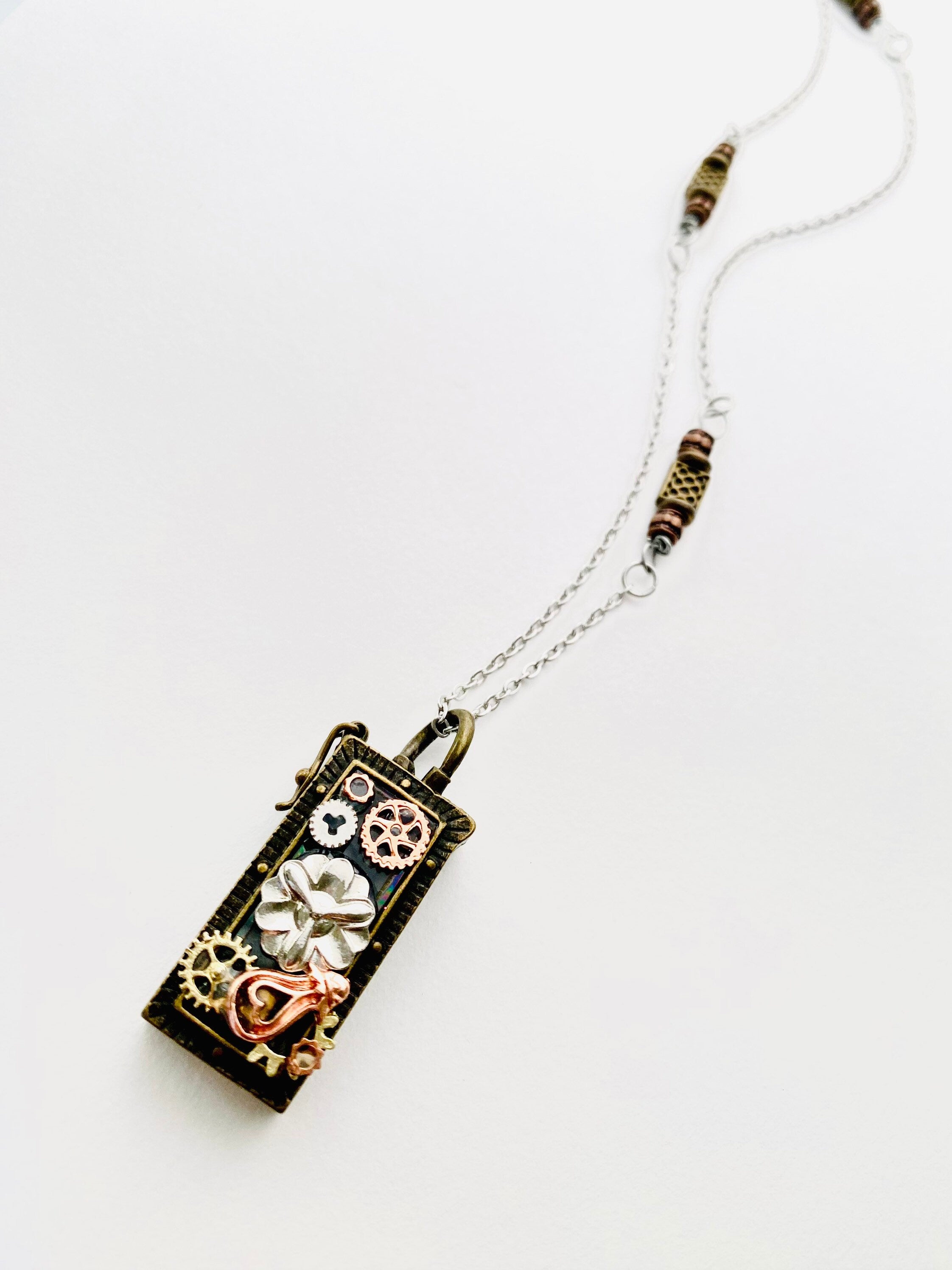 Steampunk Prayer Box Locket Necklace, Secret Compartment, Filigree Pendant