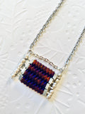 Burgundy Beaded Pendant Necklace, Silver Plated Chain, Festive Jewelry