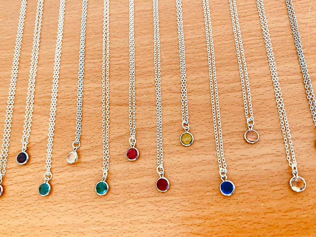 Silver Plated Swarovski Birthstone Charm Necklace