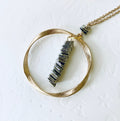 Gold Plated Circular Pendant Necklace with Silver Beads, 30 Inch
