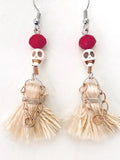 Day of the dead earrings, skull earrings, Halloween earrings, gifts for Halloween, day of the dead gifts fabric and beads earrings with skul