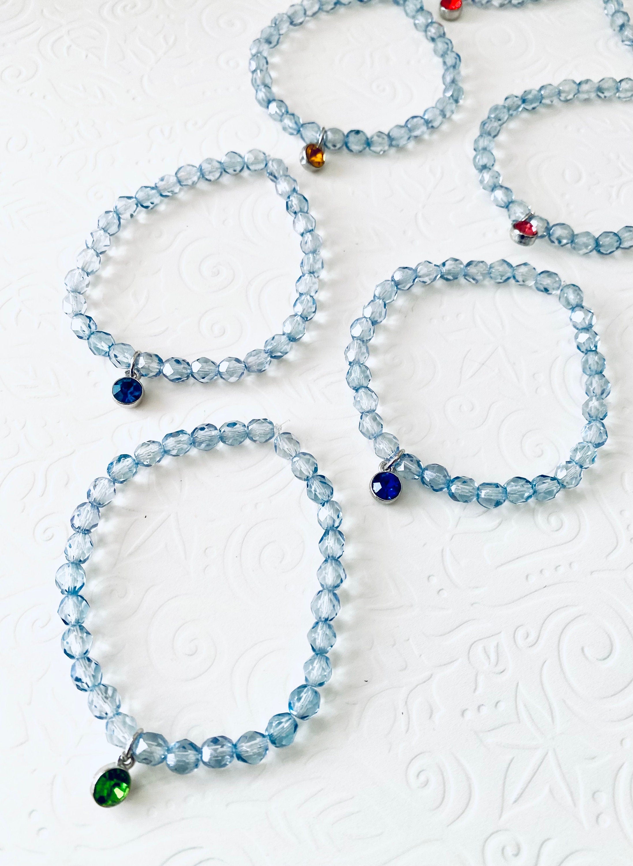 Birthstone Charm Bracelet, Silver Plated Beaded Crystal Bracelet, Birthstone jewelry, gifts for all