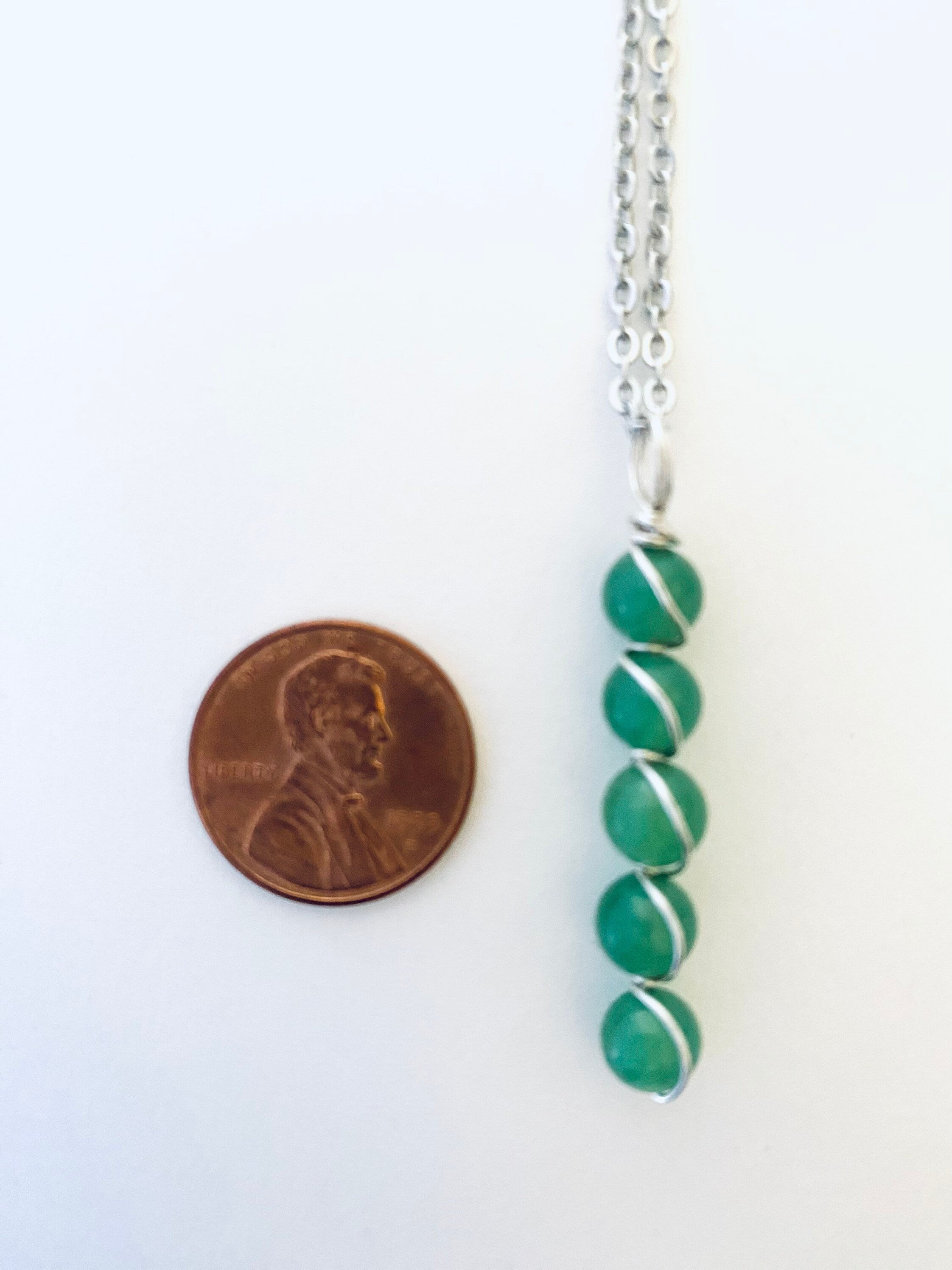 Green Jade Gemstone Necklace, Sterling Silver Wire Wrapped, Spiritual Jewelry