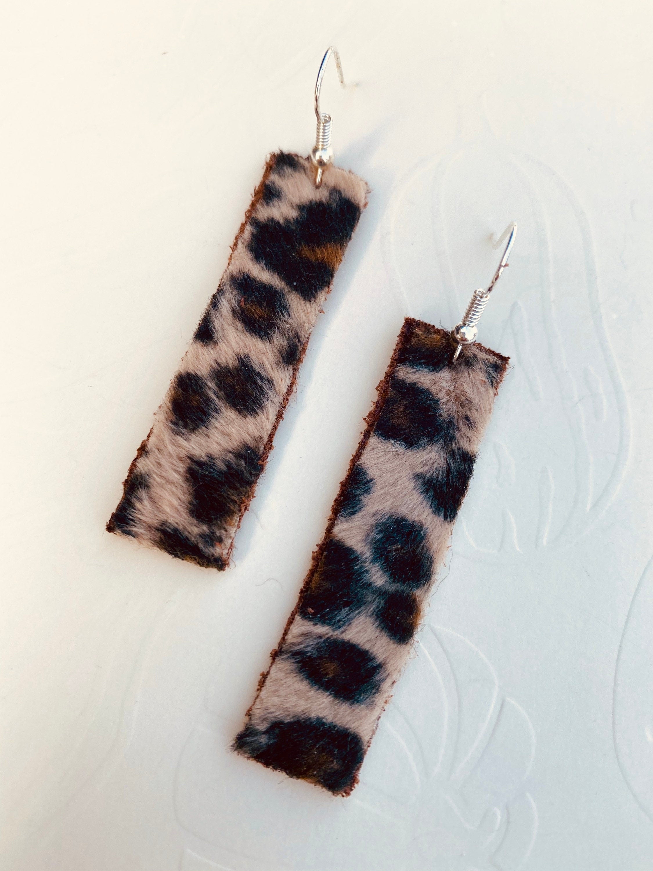Faux Leopard Print Rectangular Earrings, Burgundy Back