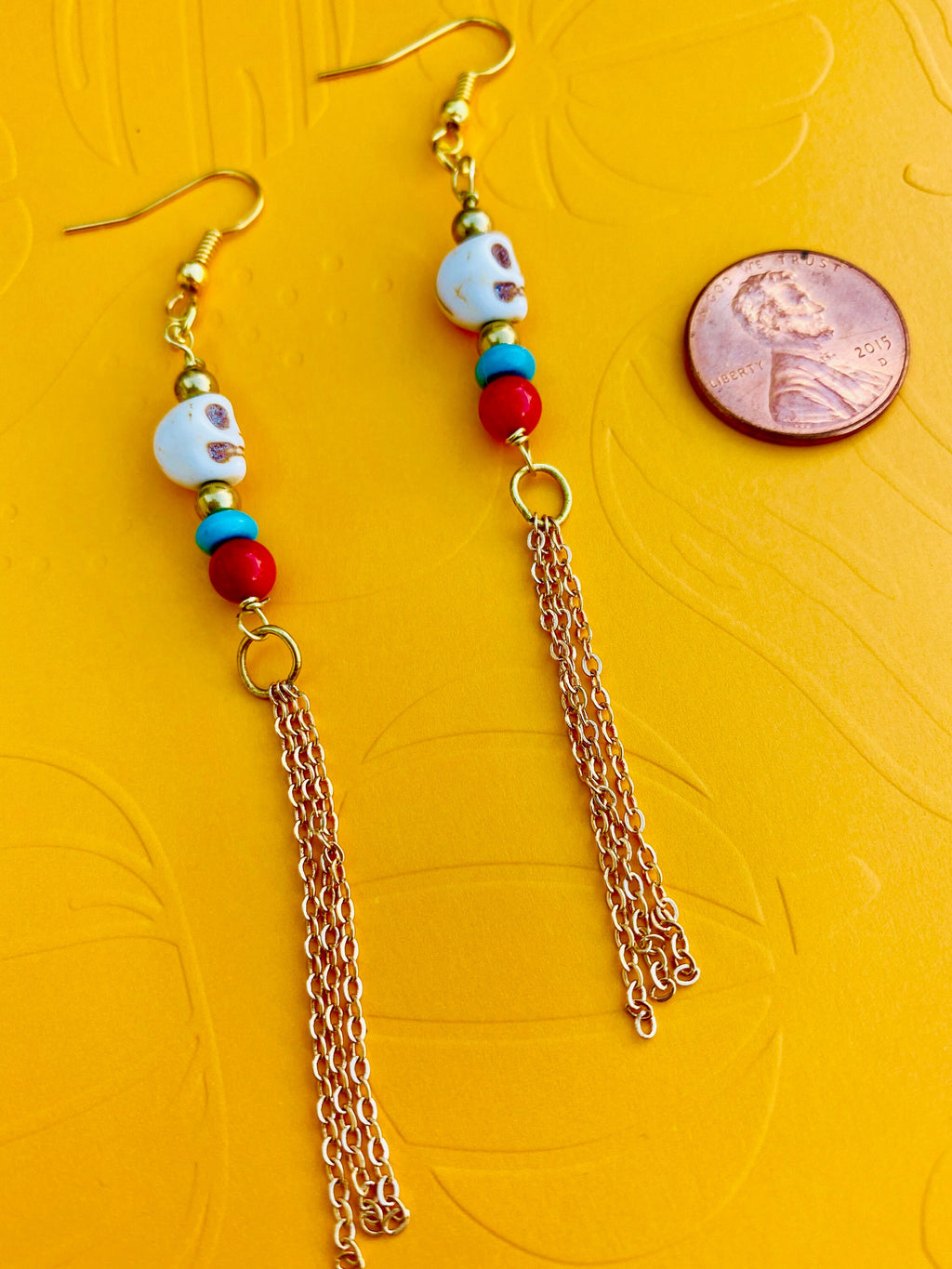 Day of the dead earrings, skull earrings, Halloween earrings, gifts for Halloween, gifts for day of the dead, gifts for fun, gold plated