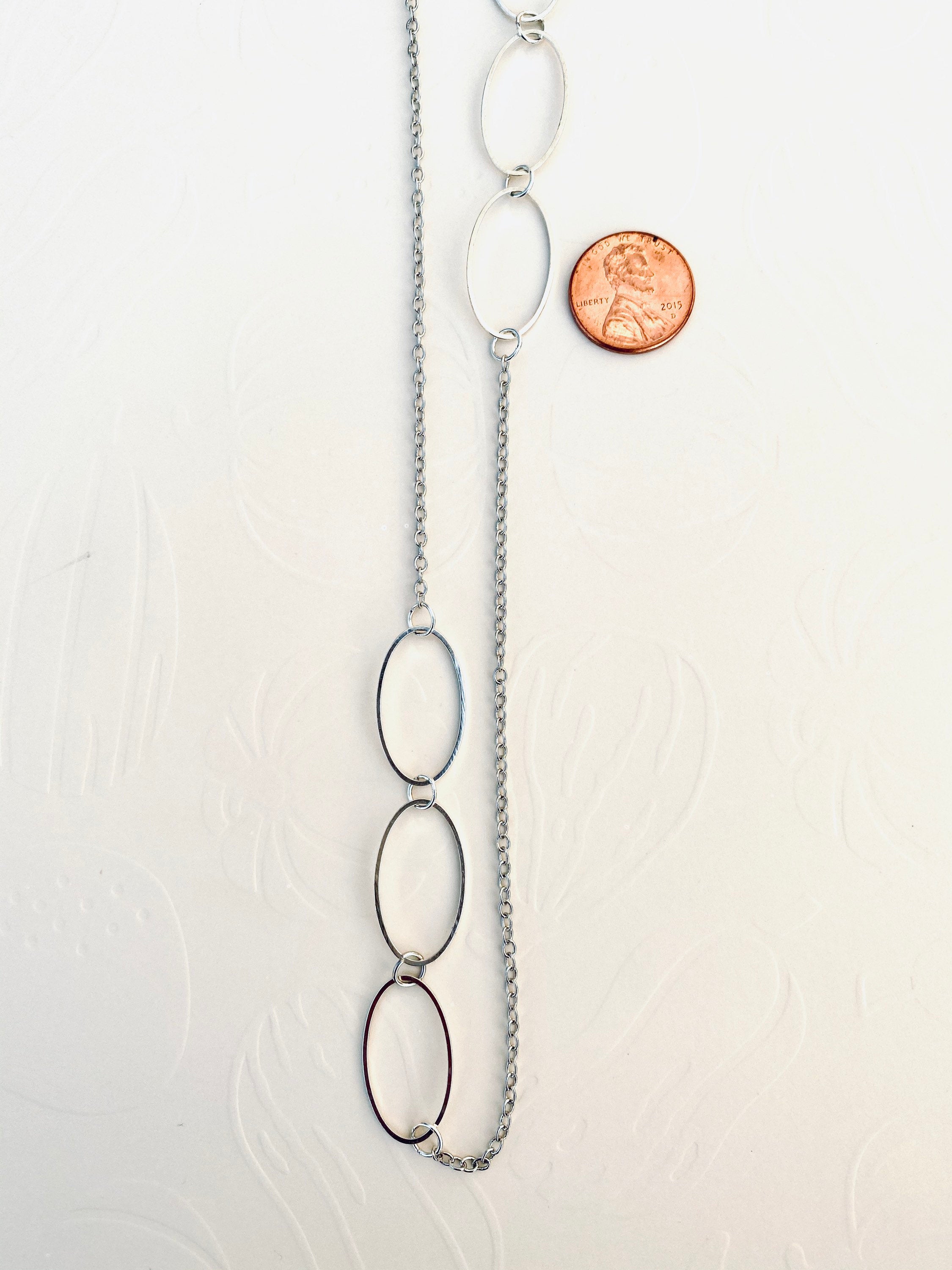 Silver Plated Necklace, Oval Connector Chain, 30 Inch