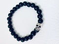 Day of the Dead, Onyx Bracelet, silver skeleton, matte onyx bracelet, unisex stretch bracelet, Gemstone with meaning, great gifts