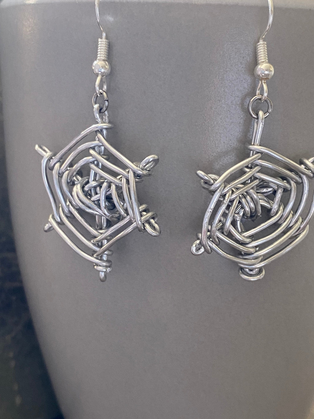 Handmade Silver Plated Spider Web Halloween Earrings