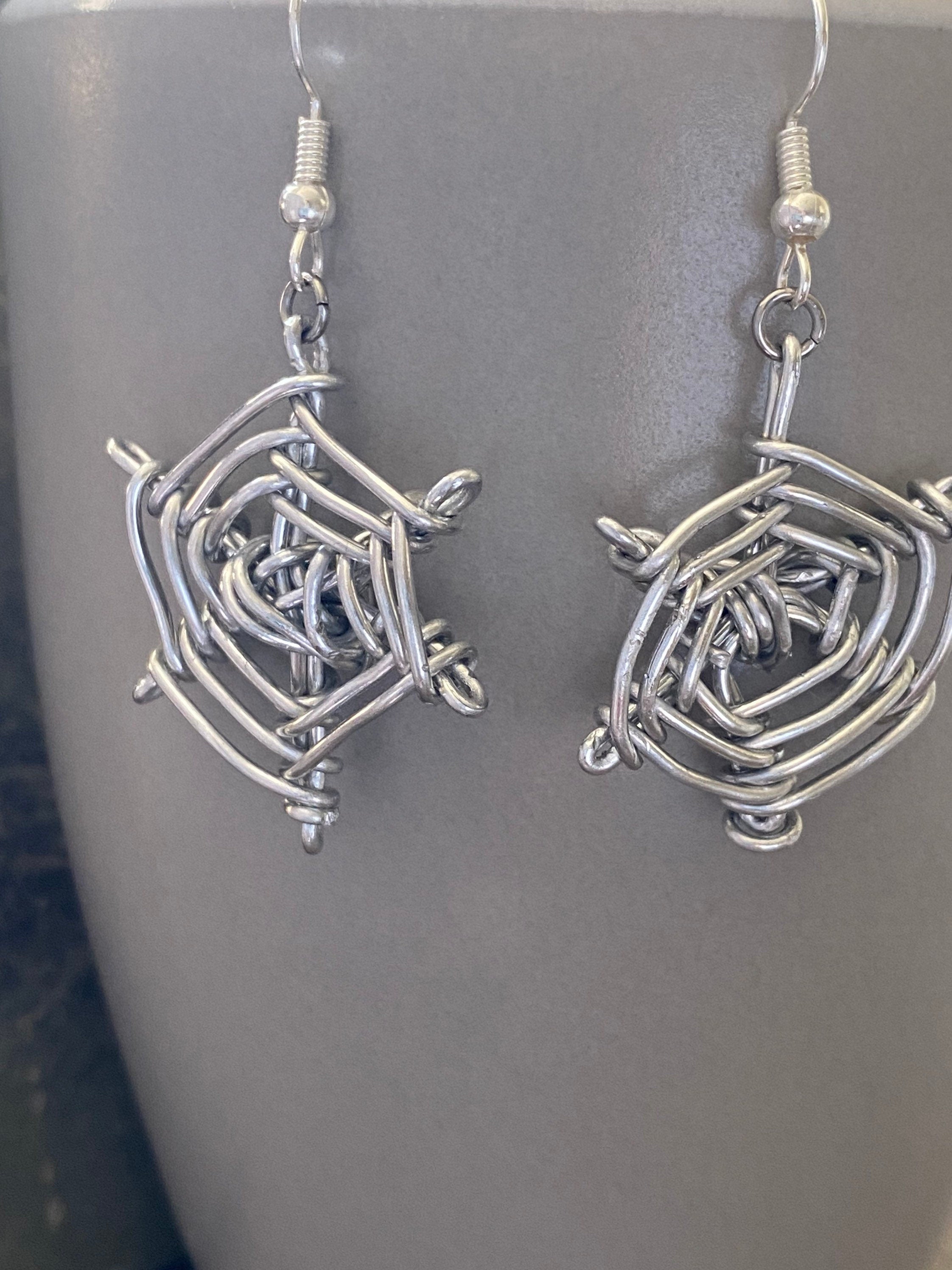 Handmade Silver Plated Spider Web Halloween Earrings