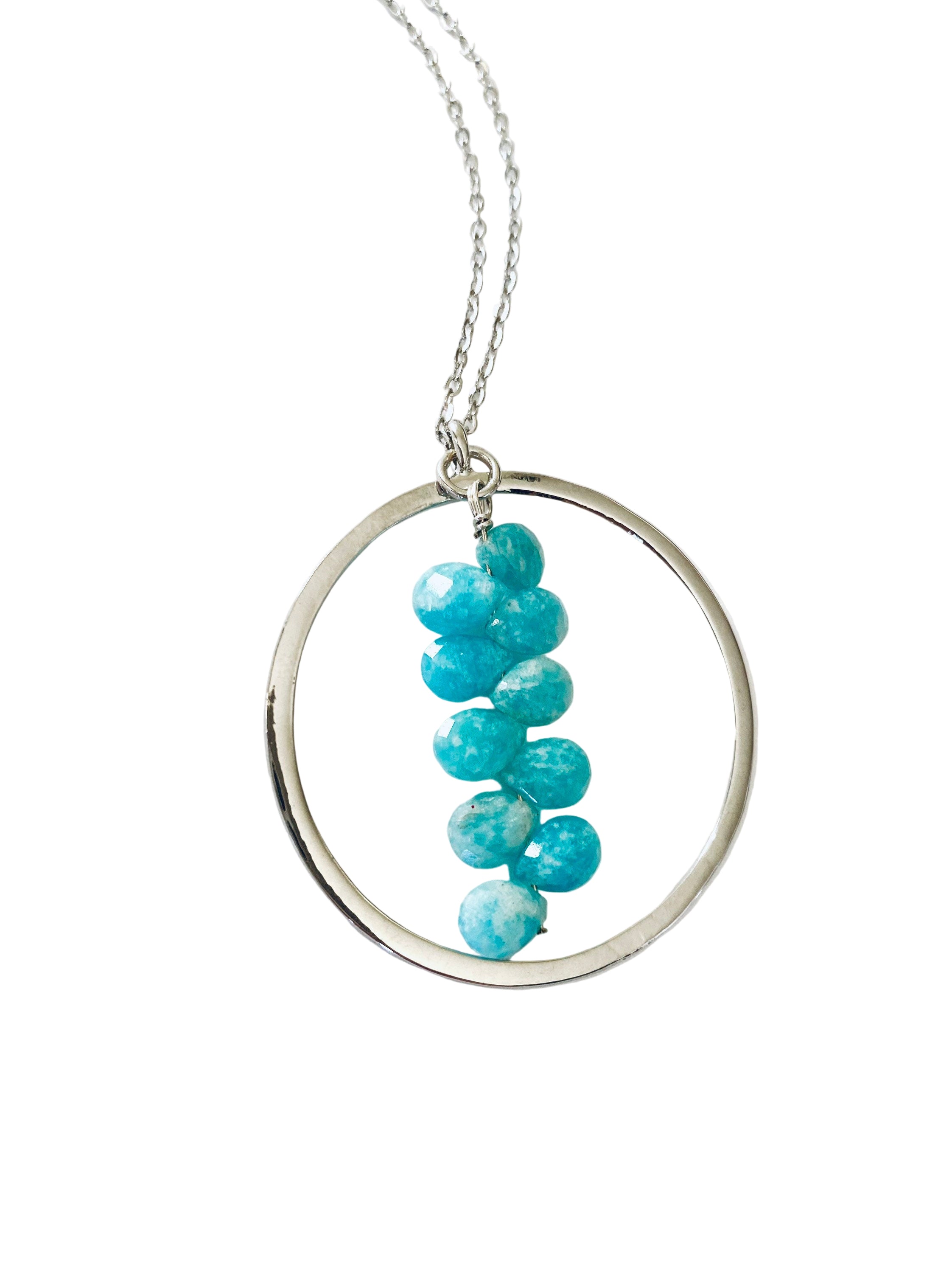 Amazonite Teardrop Gemstone Pendant Necklace, Silver Plated, 30 Inch